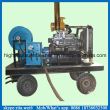 200bar Máquina de limpeza de alta pressão da tubulação de esgoto Máquina de lavar da pressão de diesel